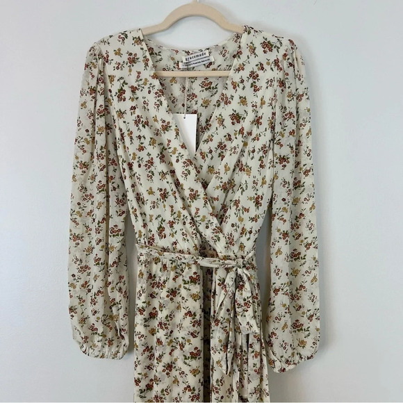 Gracemade Boho Ditsy Floral Long Sleeve Wrap Maxi Dress Cream Red Cottagecore - Picture 2 of 7